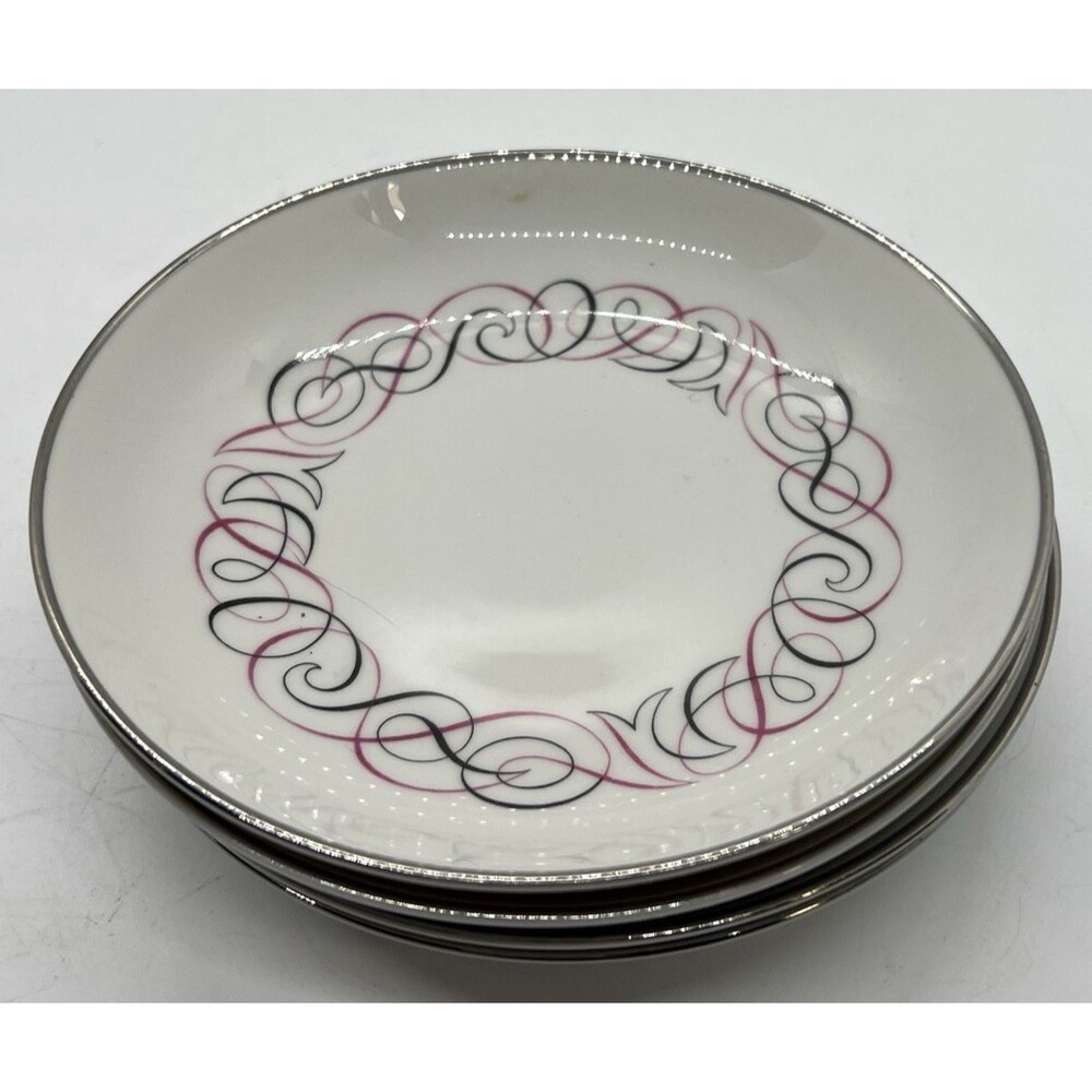 4 mcm Mid-century modern Dessert Bowls dish pink gray Swirls Park Lane small